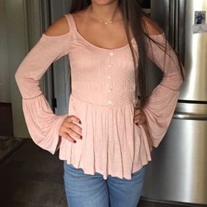 Pink Flowy Long-Sleeve Blouse